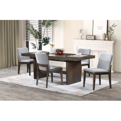 Ensemble de table de salle à manger en bois 5 pièces avec 4 chaises rembourrées gris pierre Darrow