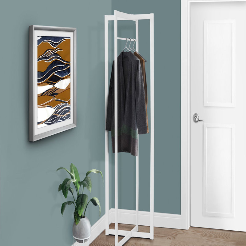Portemanteau, portemanteau, autoportant, barre de suspension, vestibule, h 72 po, chambre à coucher, métal blanc, contemporain, moderne