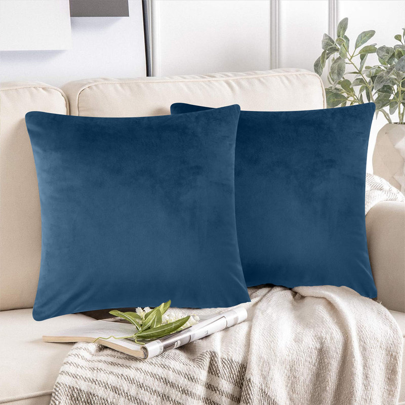 Luxurious Plain Velvet Cushion Covers (Set Of 2), Navy Blue