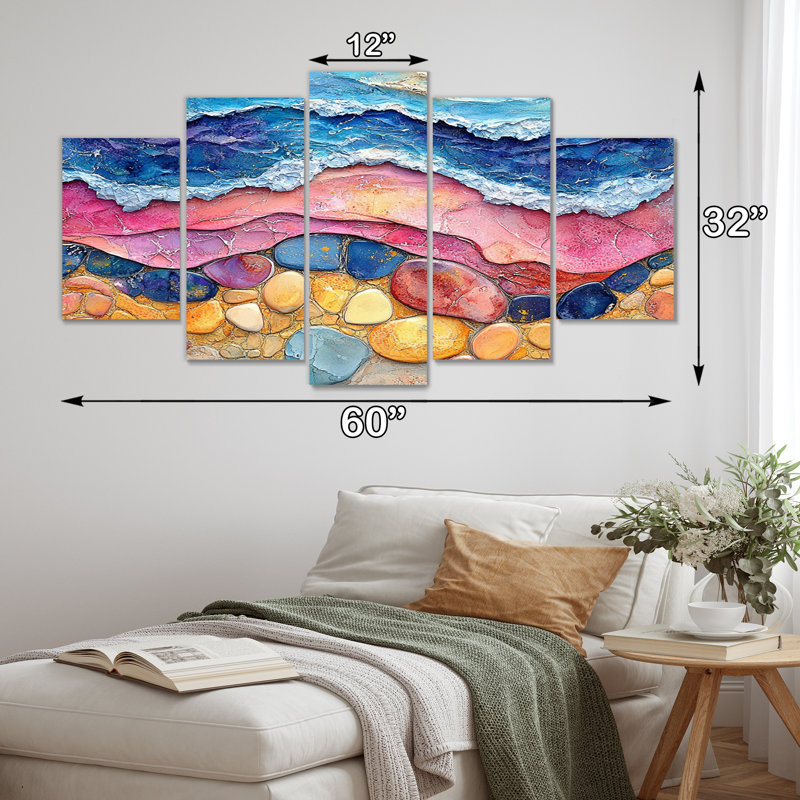 Pink And Blue Coastal Coral Under Dream II - Coastal Canvas Wall Art Set