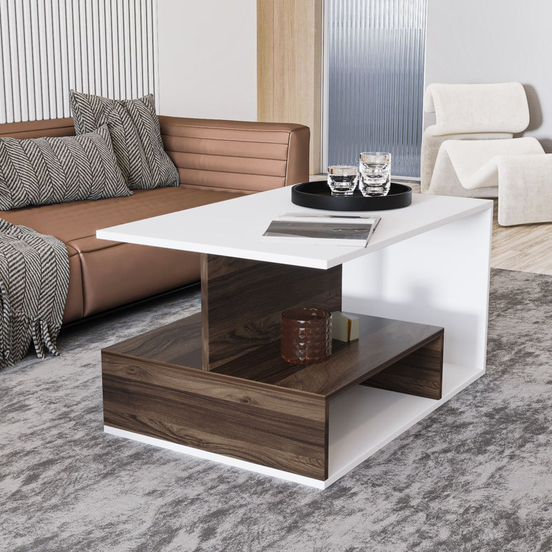 Table basse, Blanc/noyer