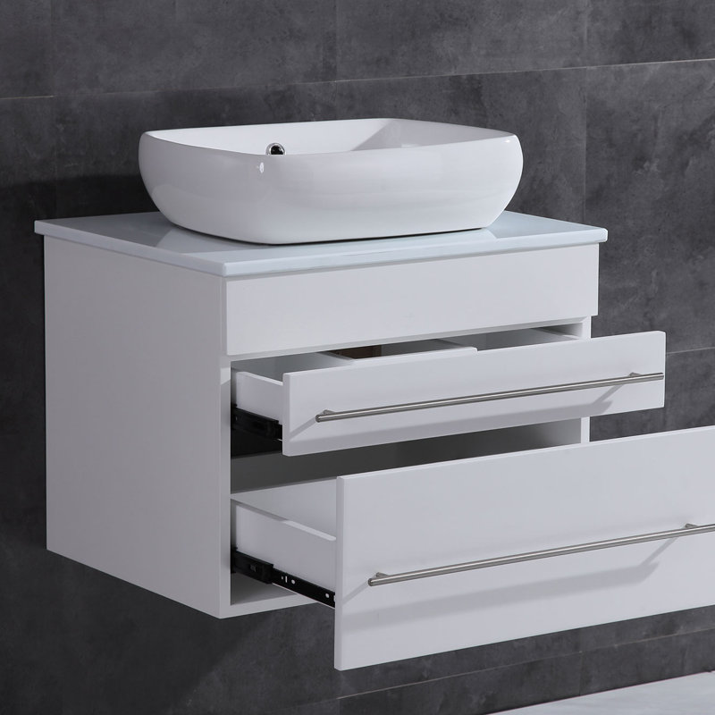 Ensemble de meuble-lavabo de salle de bain simple mural 24 po avec miroir Moretz, blanc
