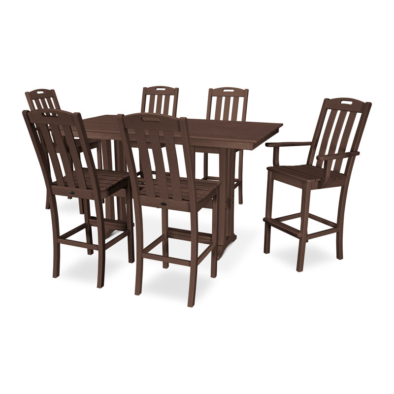 Yacht Club 7-Piece Farmhouse Trestle Bar Set, Sand Castle