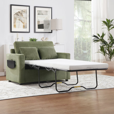 Twin Size Sofa Bed 47.2" Sleeper Sofa Loveseat Sofa with a Foldable Mattress, a Foldable Side Table, a Side Storage Pocket and Two USB Ports for Livin