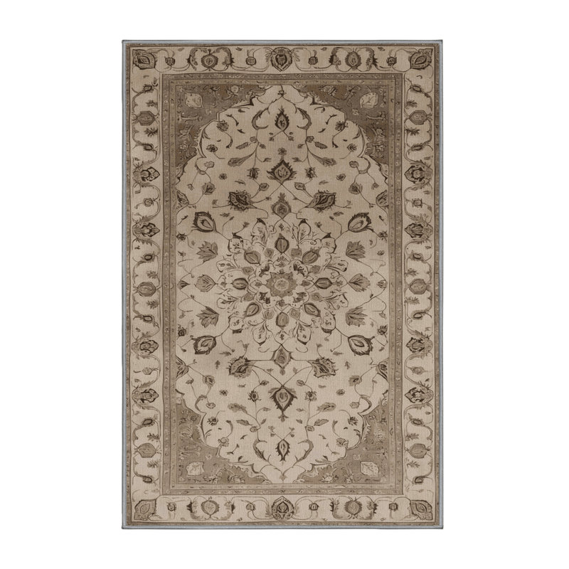 Tapis gris Tabriz lavable à la machine, Rectangle 5 pi x 7 pi