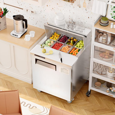 Réfrigérateur de table de préparation à sandwich 28 ", porte simple en acier inoxydable avec 8 plats, réfrigérateur commercial pour restaurant, traiteur et traiteur