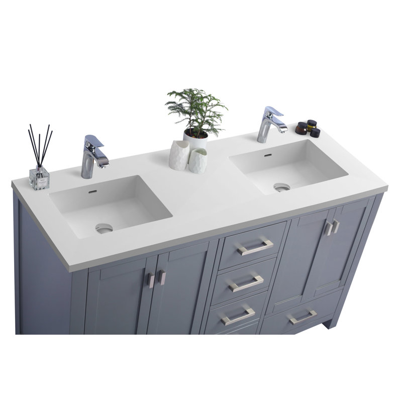 Ensemble de meuble-lavabo double 60 po Mariário, Gris, Blanc mat