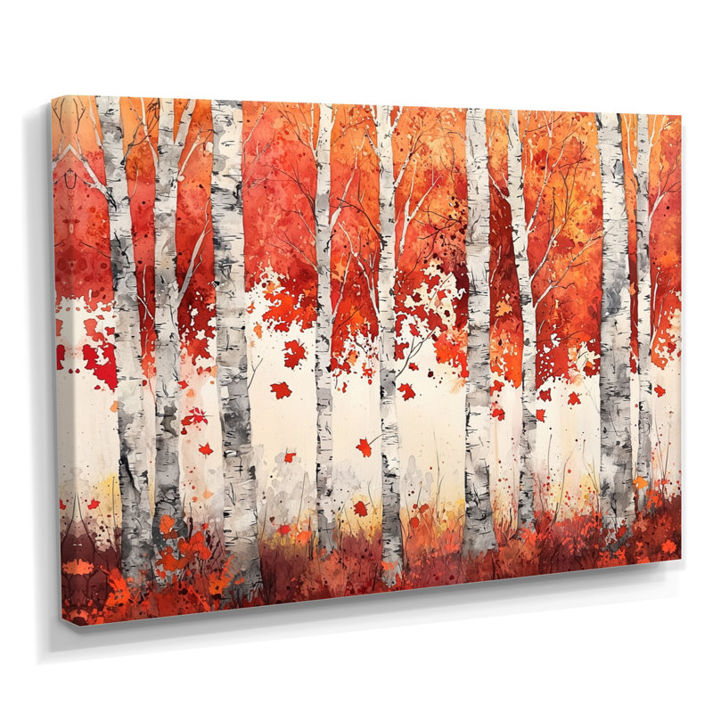 Automne, bouleaux, horizon, paysage d'automne, art mural, salon, H 30 po x l 40 po, Toile tendue, Ne s’applique pas