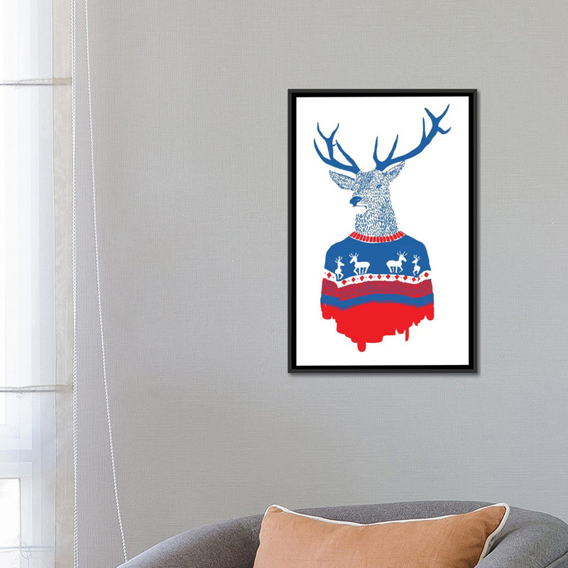«Umly Winter Pullover», impression sur toile, H 26 po x l 18 po x P 1,5 po, Toile avec cadre noir, Pas de tapis