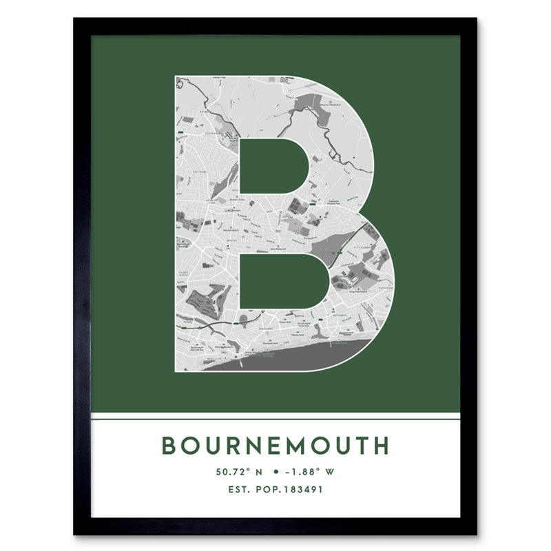 Bournemouth City Map Bournemouth Green - Single Picture Frame Typography