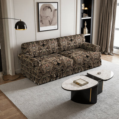 Cloud-Luxe Oxford Fabric Sofa | Deep-Seat Sofa with Rolled Arms & Elegant Skirt Hem for Modern Living