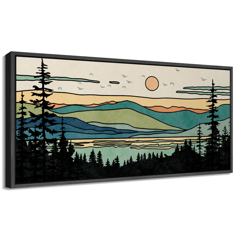 «Green Abstract Mountain Forest Landscape Extra Large», reproduction d'art sur toile encadrée, H 30 po x l 60 po