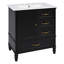 Meuble-lavabo 30 po, comptoir en céramique, plateau, trois tiroirs, porte simple, assemblage facile, autoportant, noir-130100714