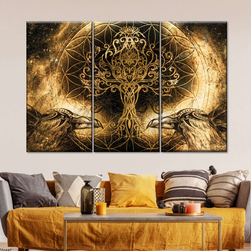 Arbre de vie abstrait 3 pièces, H 42 po x l 65 po x P 1,25 po