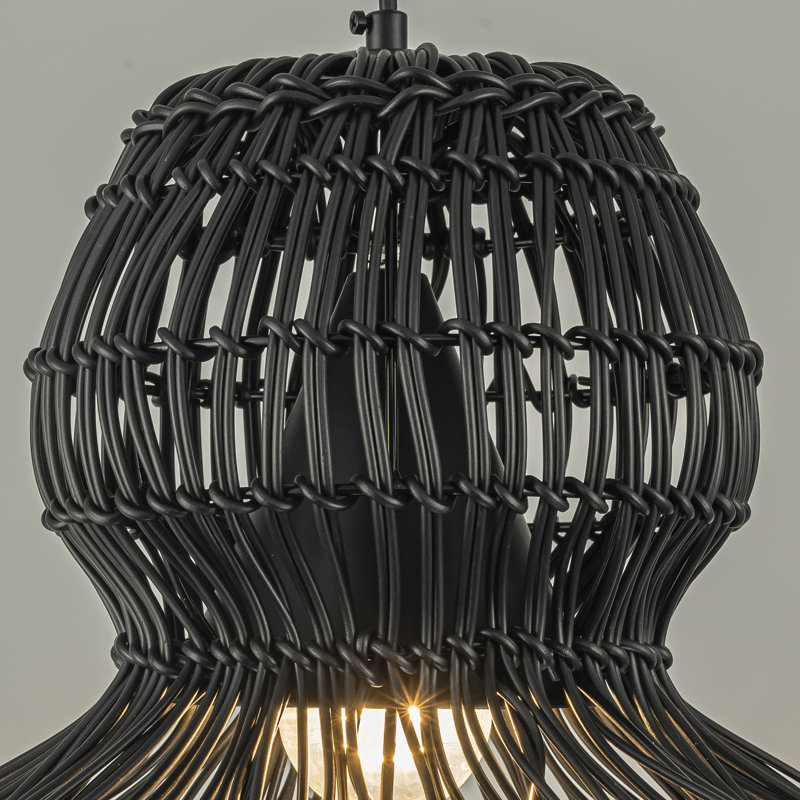 Luminaire suspendu d'extérieur en osier 1 lumière, style bohème côtier - tissé à la main