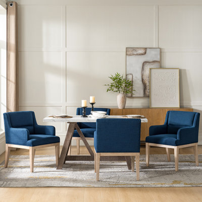 Noble 32.5" Tall Solid Wood Legs Upholstered Dining Chair Set with Gently Curved Arms