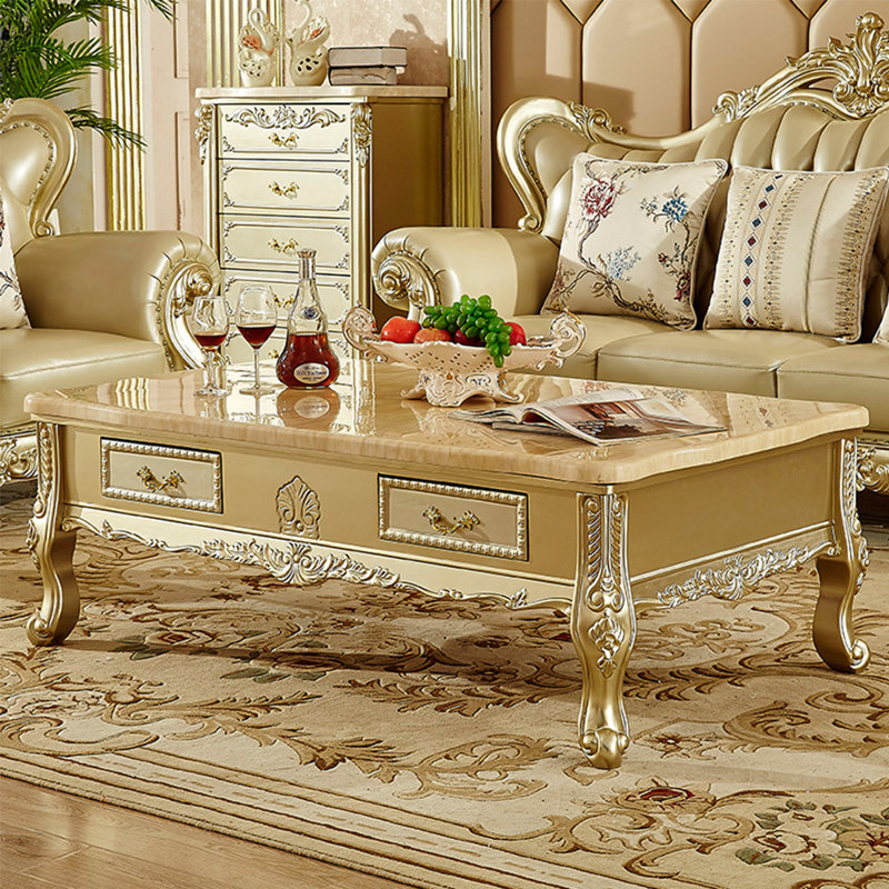 European Style Solid Wood Marble Tea Table Single Coffee Table