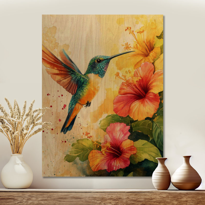 Art mural en bois «Hummingbird in Flight I», H 40 po x l 30 po, Rectangulaire