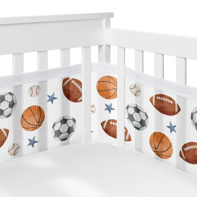 Sweet Jojo Designs 6p Crib Bedding + BreathableBaby Breathable Mesh Liner  Sports Theme Boy Watercolor Balls Star