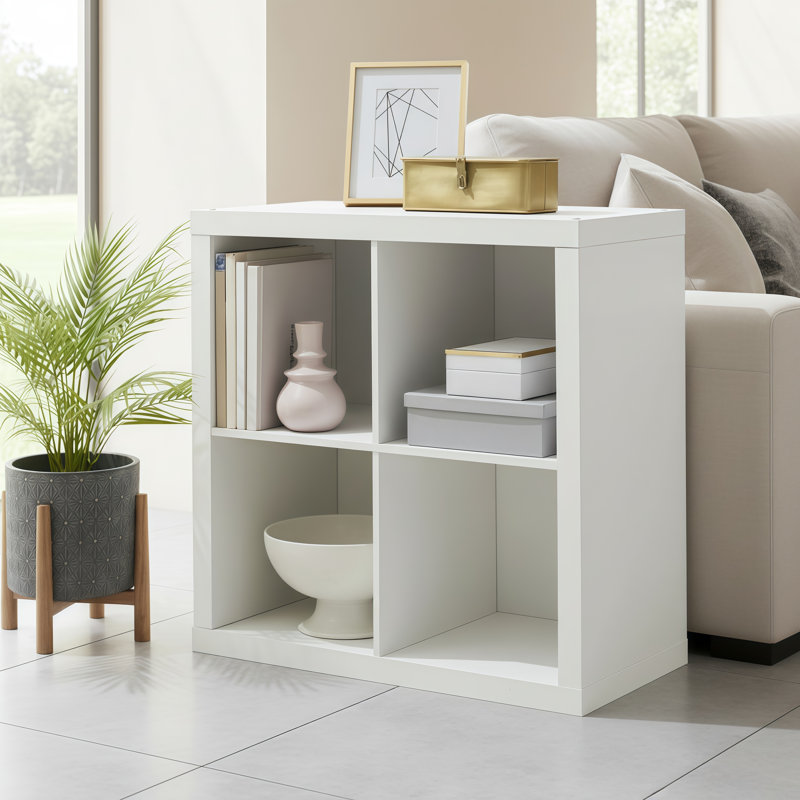 Étagère de rangement à grande capacité à quatre compartiments avec finition blanche texturée