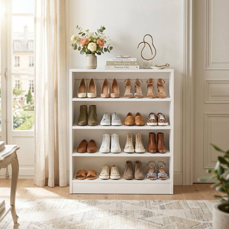 Armoire à chaussures à 5 niveaux avec tablettes réglables, rangement à chaussures pour 20 entrées, Blanc
