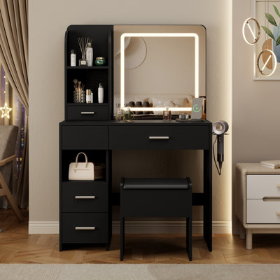 Coiffeuse 35 "avec miroir HD et 5 tiroirs