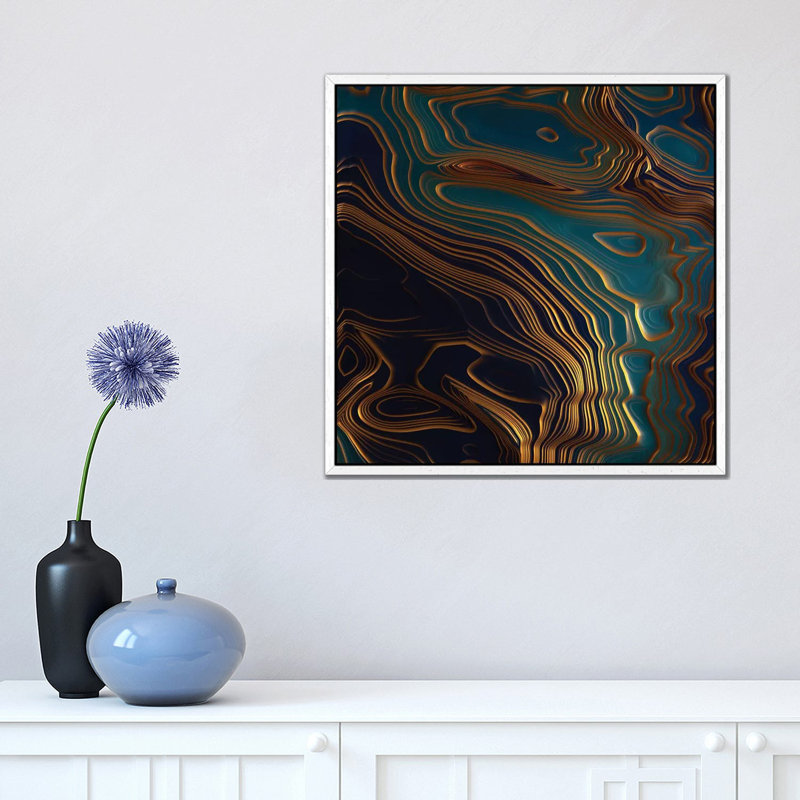 Peacock Ocean - Print on Canvas, 45.72 cm H x 45.72 cm W, White Framed