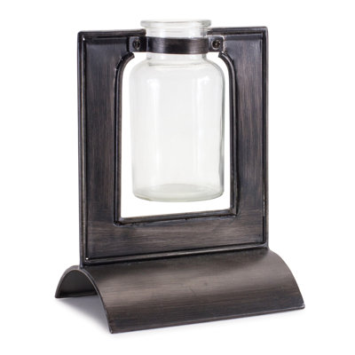 Vase en verre dans un support en métal H 8 po