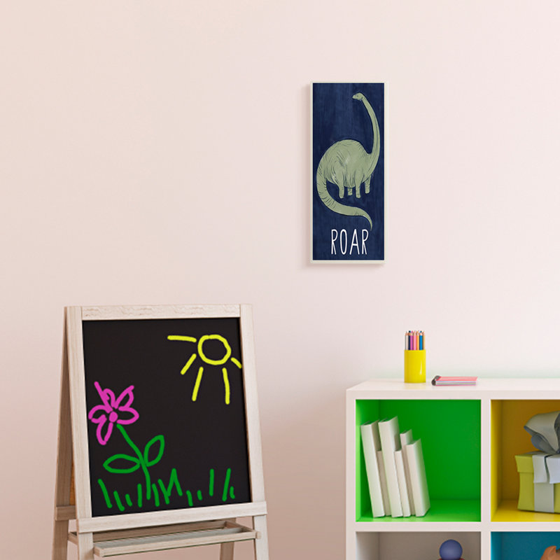 Grand texte de dinosaure vert sur fond bleu, H 17 po x l 7 po, Plaque murale