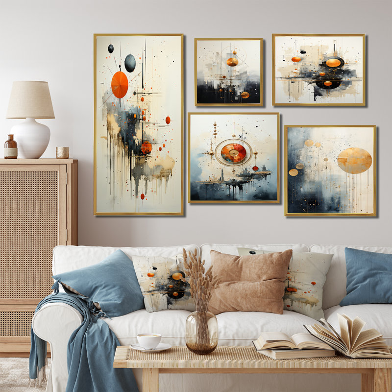 Minimalisme astrologie, art discret - ensemble de 5 impressions murales d'astrologie, Cadre flottant doré