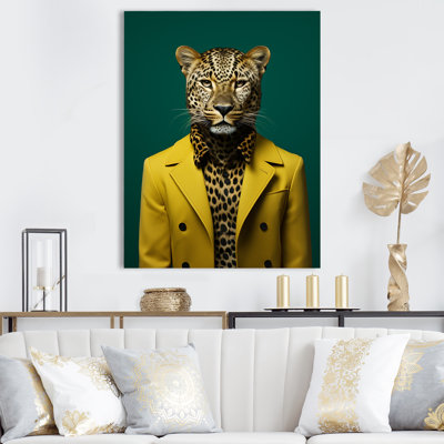 Art mural jaune et vert avec guépard - tigre