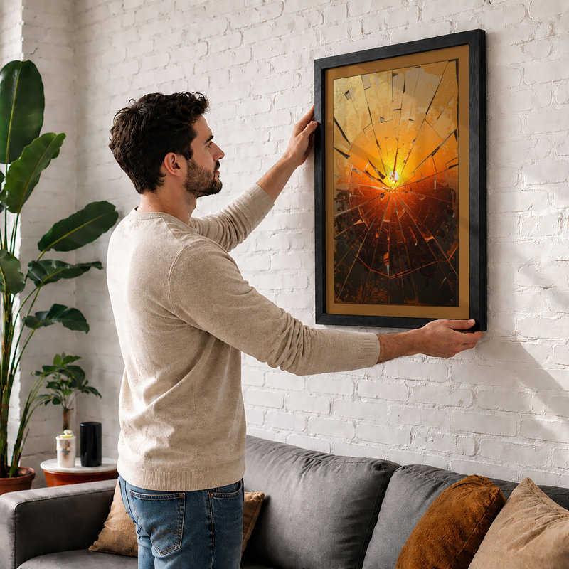 Solar Burst Geometric - Framed Print, A2 - 59.4 x 42.0 cm, Walnut