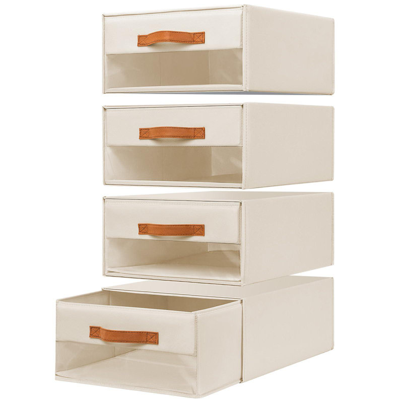 Closet Organizer And Storage, Fabric Box With Drawers, With Transparent Windows, Stackable Storage Drawers For Bedroom, Living Room,(Beige/4 Pack)
