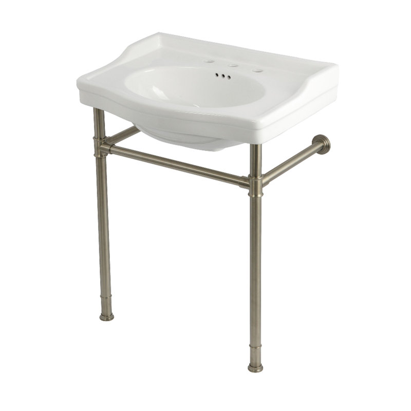Évier de console victorienne en céramique 30 po avec pieds en acier inoxydable Kingston (8 pouces, 3 trous) Kingston