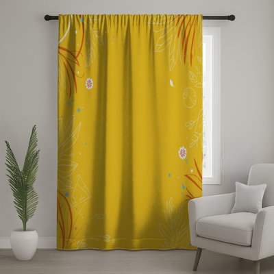 Yellow Floral Border Window Curtains, Floral Sheer & Blockout Curtains - 1 Panel