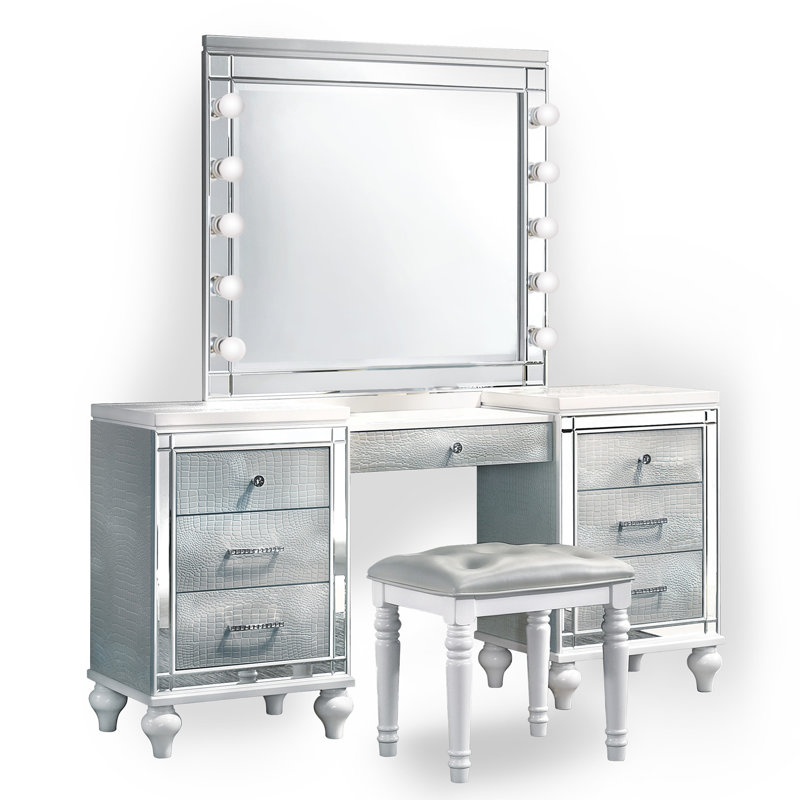 Ensemble coiffeuse et miroir de maquillage Capra, Gris