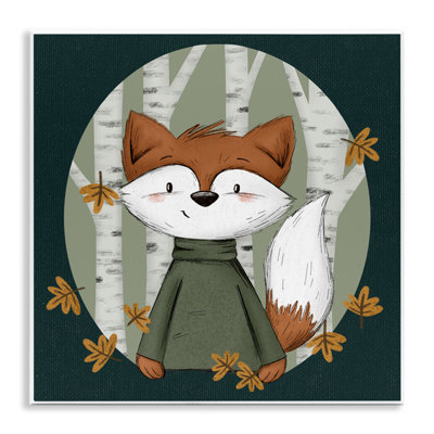 Plaque murale Autumnal Fox & Birch Trees, design par Sarah Hickman