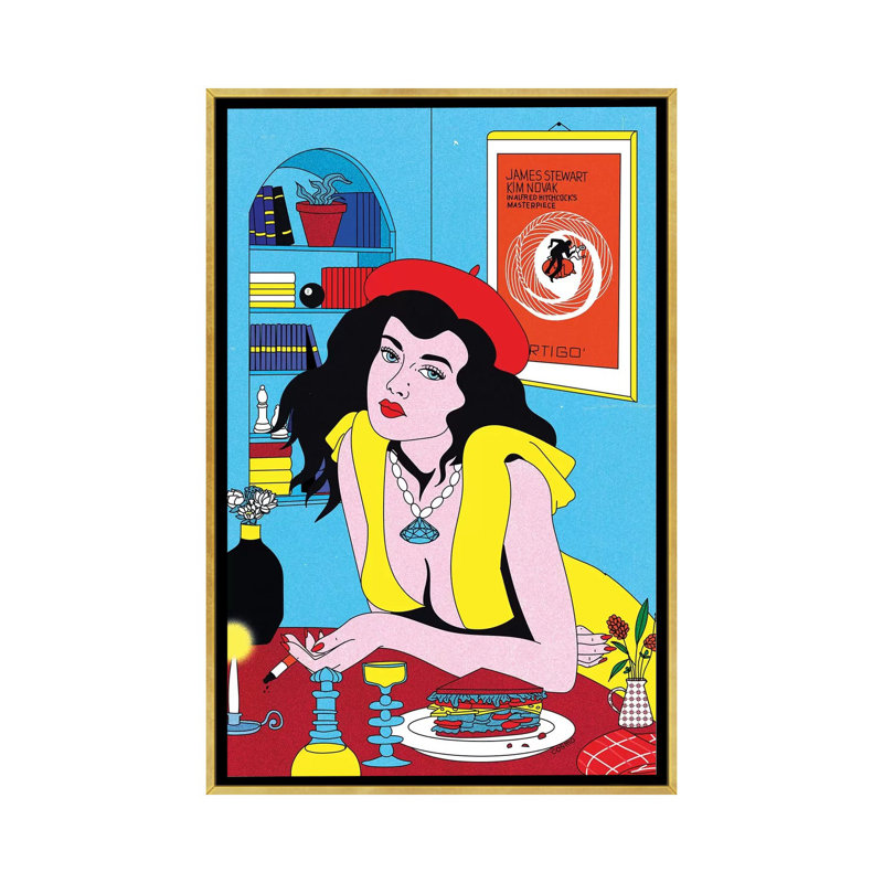 «Lunch» par Cosmo - impression d'art graphique, H 26 po x l 18 po x 1,5 po, Pas de tapis, Toile encadrée d'or