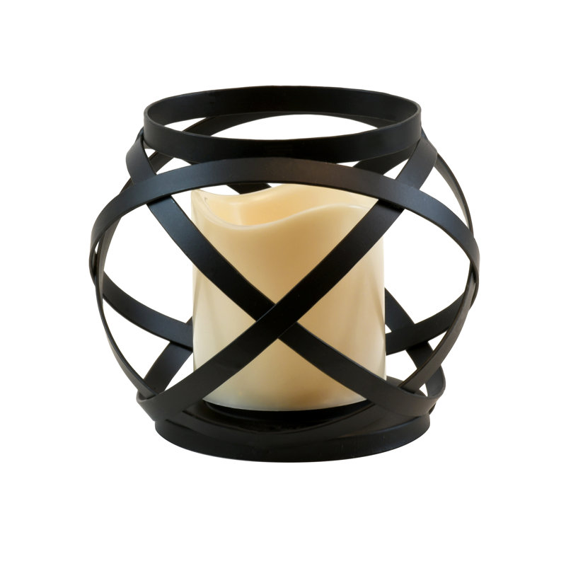 Lanterne noire en métal avec bougie à piles - 5 po