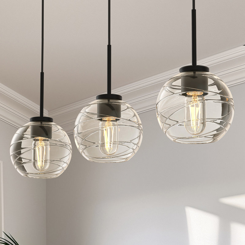 Luminaire suspendu pour îlot de cuisine 3 lumières avec abat-jour en verre Tappen