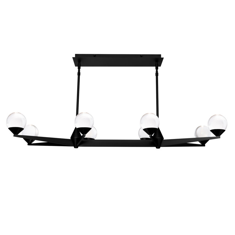 Eclipse Black Crystal 8-Light LED Linear Chandelier with Etched Glass