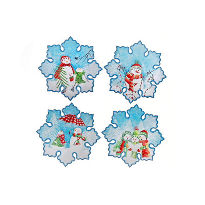 Snowflake Shape Ceramic Trivet Snowman - Set Of 4
