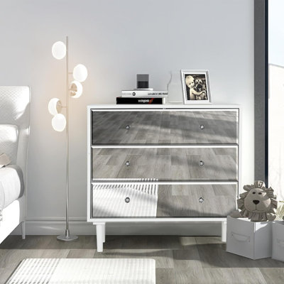 White Mirrored Dresser With 3 Drawer