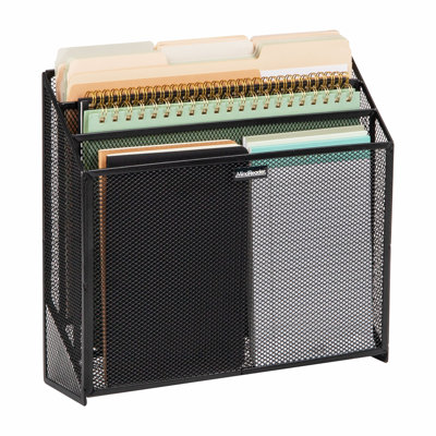 Mind Reader Vertical File Storage, Desktop Organizer, Wall Mount, Office, Metal Mesh, Black