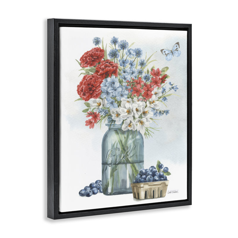 Art mural encadré flottant "Country Blossoms & Blueberries" par Leslie Trimbach, H 31 po x l 25 po