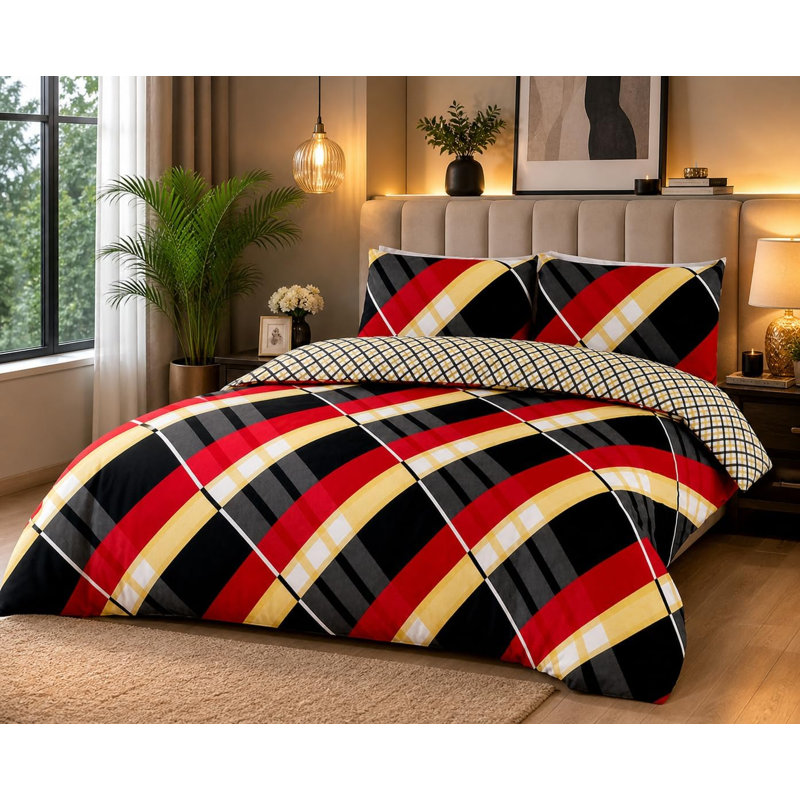 NZ Cotton Blend Striped Duvet Cover Set with Pillowcases, Single, Black