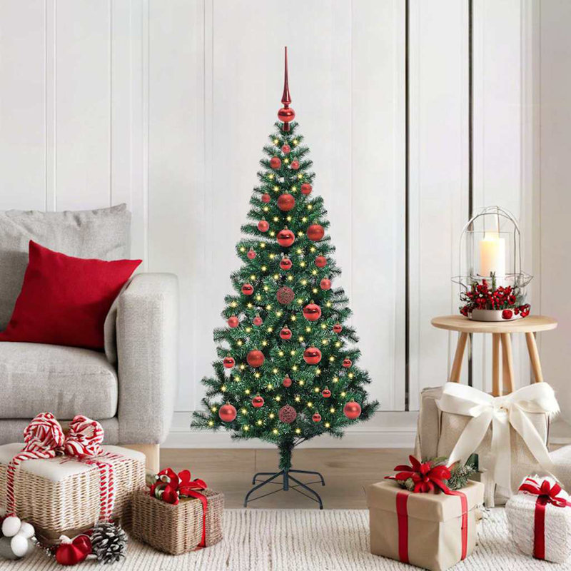 vidaXL Artificial Pre-lit Christmas Tree Green PVC and Metal, 3.94 ft