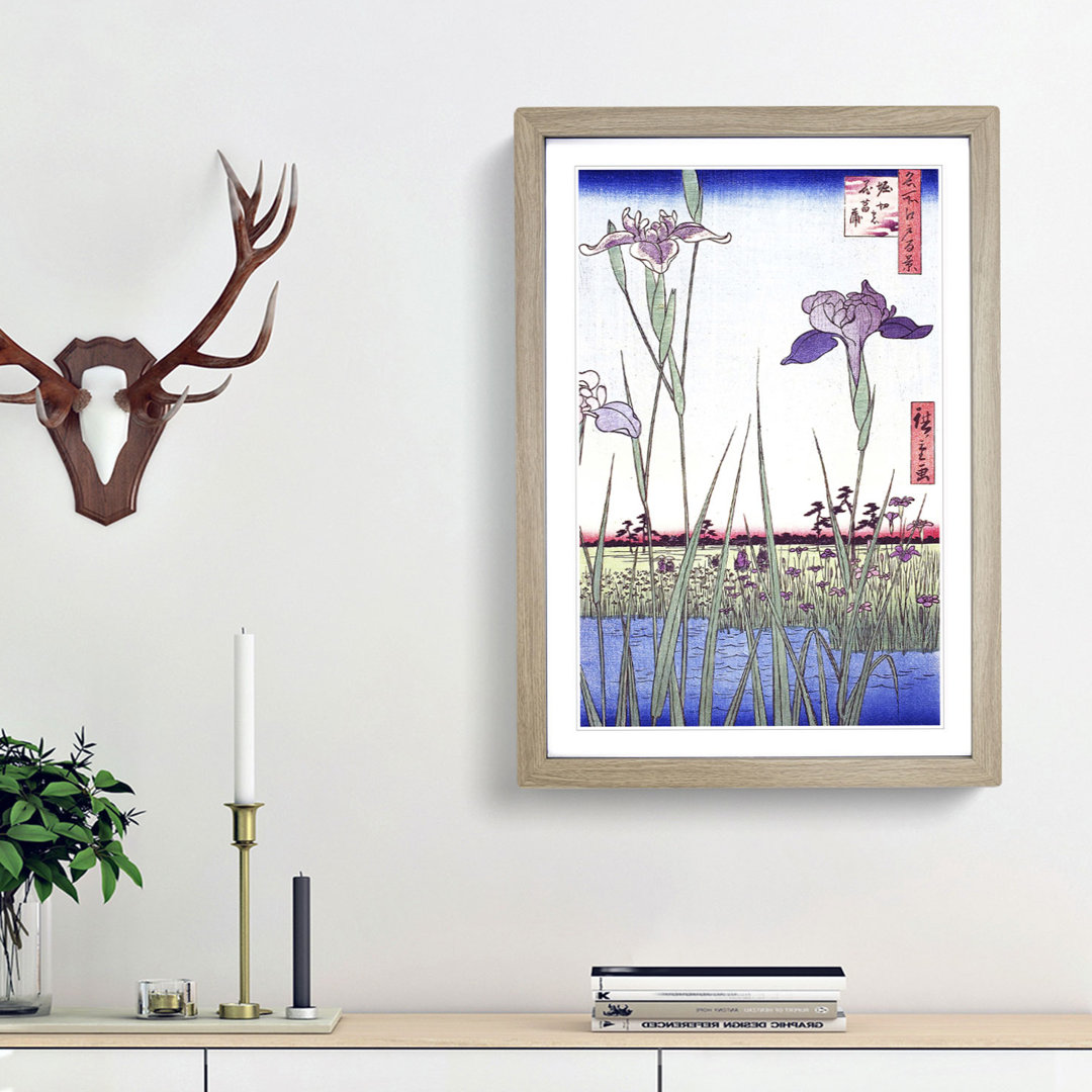 Irises at Horikiri by Utagawa Hiroshige - Framed Print