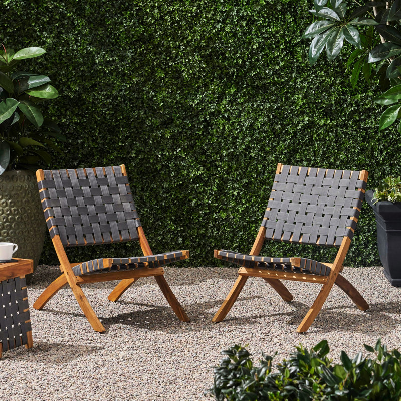 2 sièges d'extérieur pliables en bois, sangles à eau, conception tissée, noir et brun, 2 chaises à installation instantanée, apparence de patio et siège stable