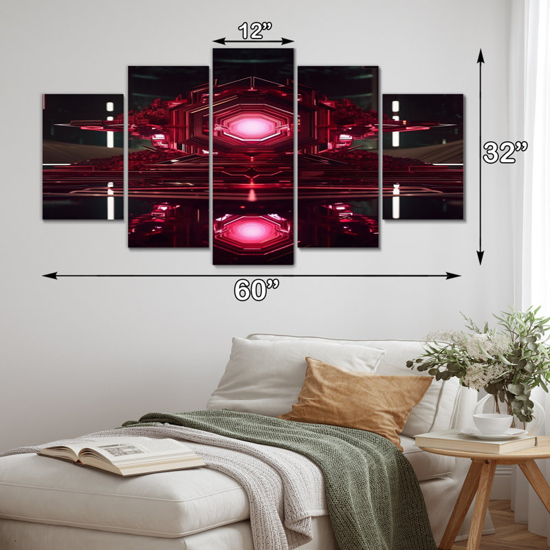 Quantum Universe Futuristic 3D I - Formes abstraites, reproduction d'art sur toile - 5 panneaux